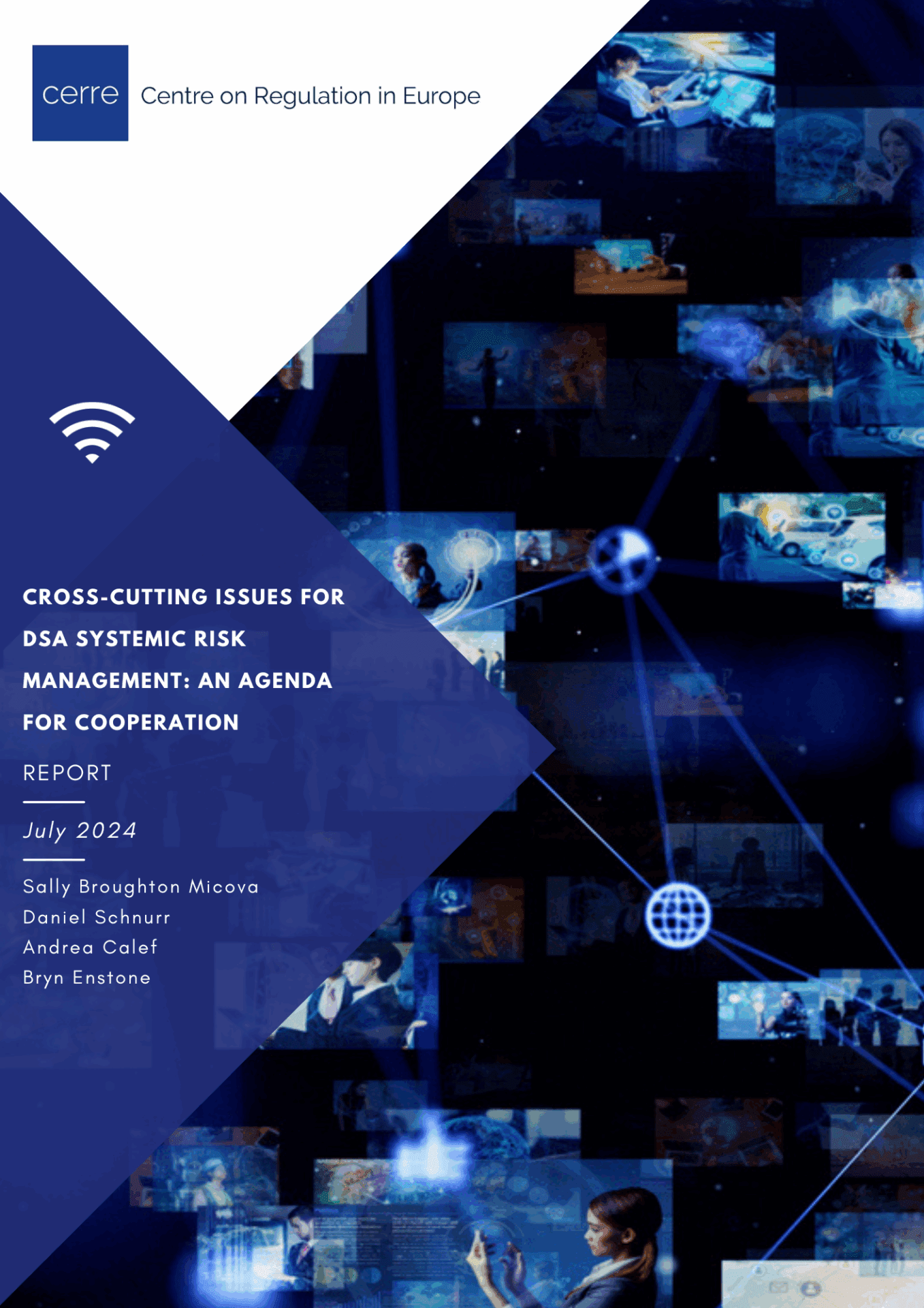 Cover of CERRE report titled Cross-Cutting Issues for DSA Systemic Risk Management: An Agenda for Cooperation, featuring CERRE’s blue abstract design.