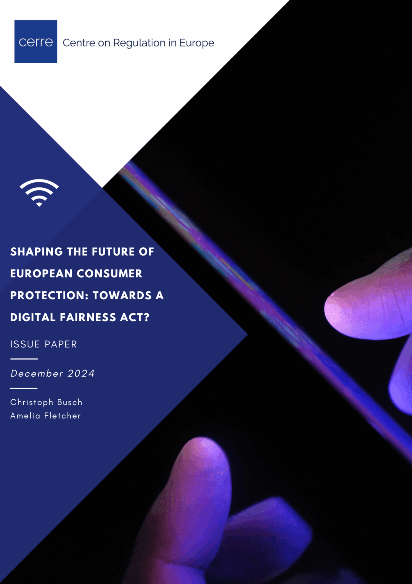 Cover of CERRE report titled Shaping the Future of European Consumer Protection: Towards a Digital Fairness Act?, featuring CERRE’s blue abstract design.