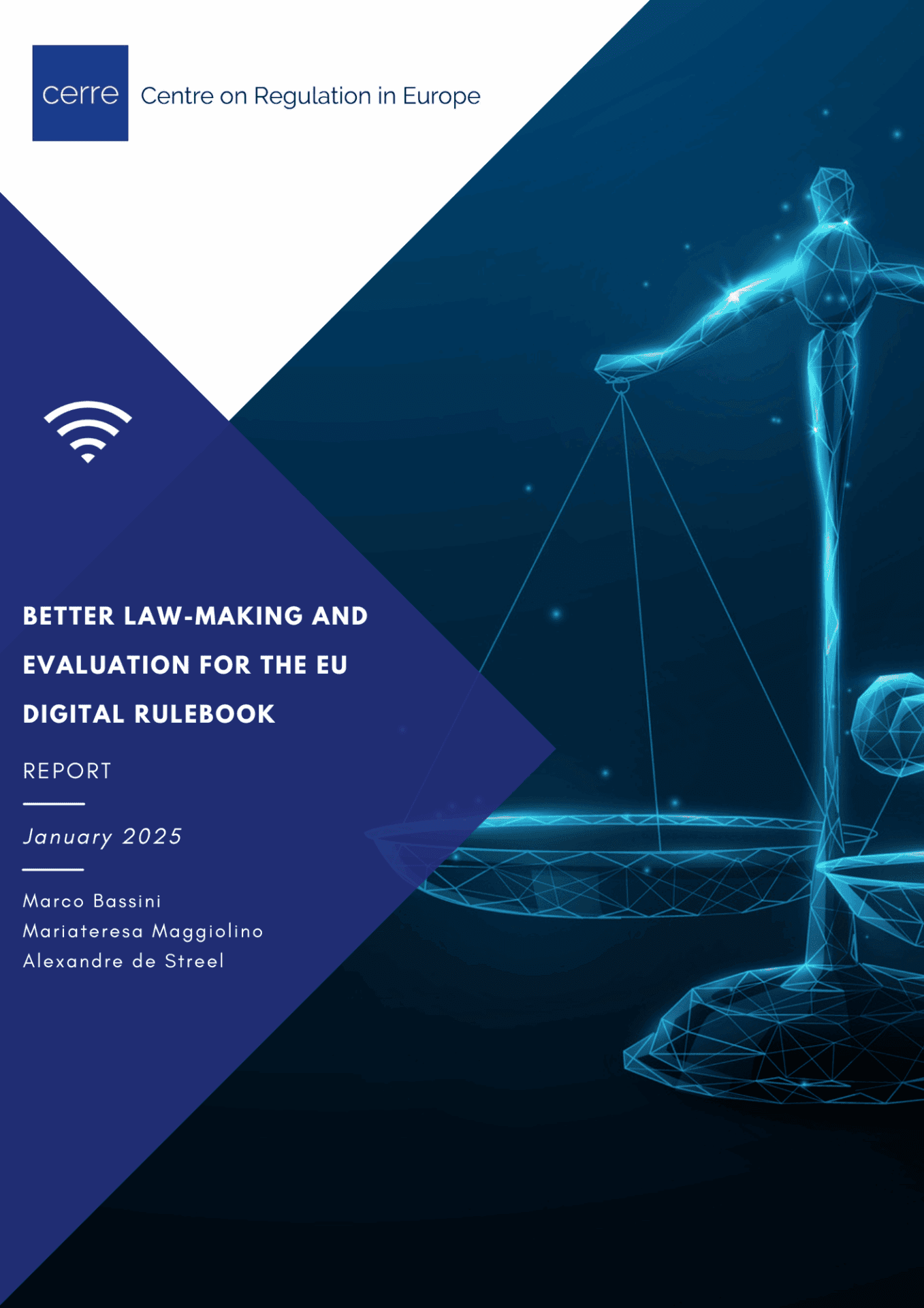 Cover of CERRE report titled Better Law-Making and Evaluation for the EU Digital Rulebook, featuring CERRE’s blue abstract design.