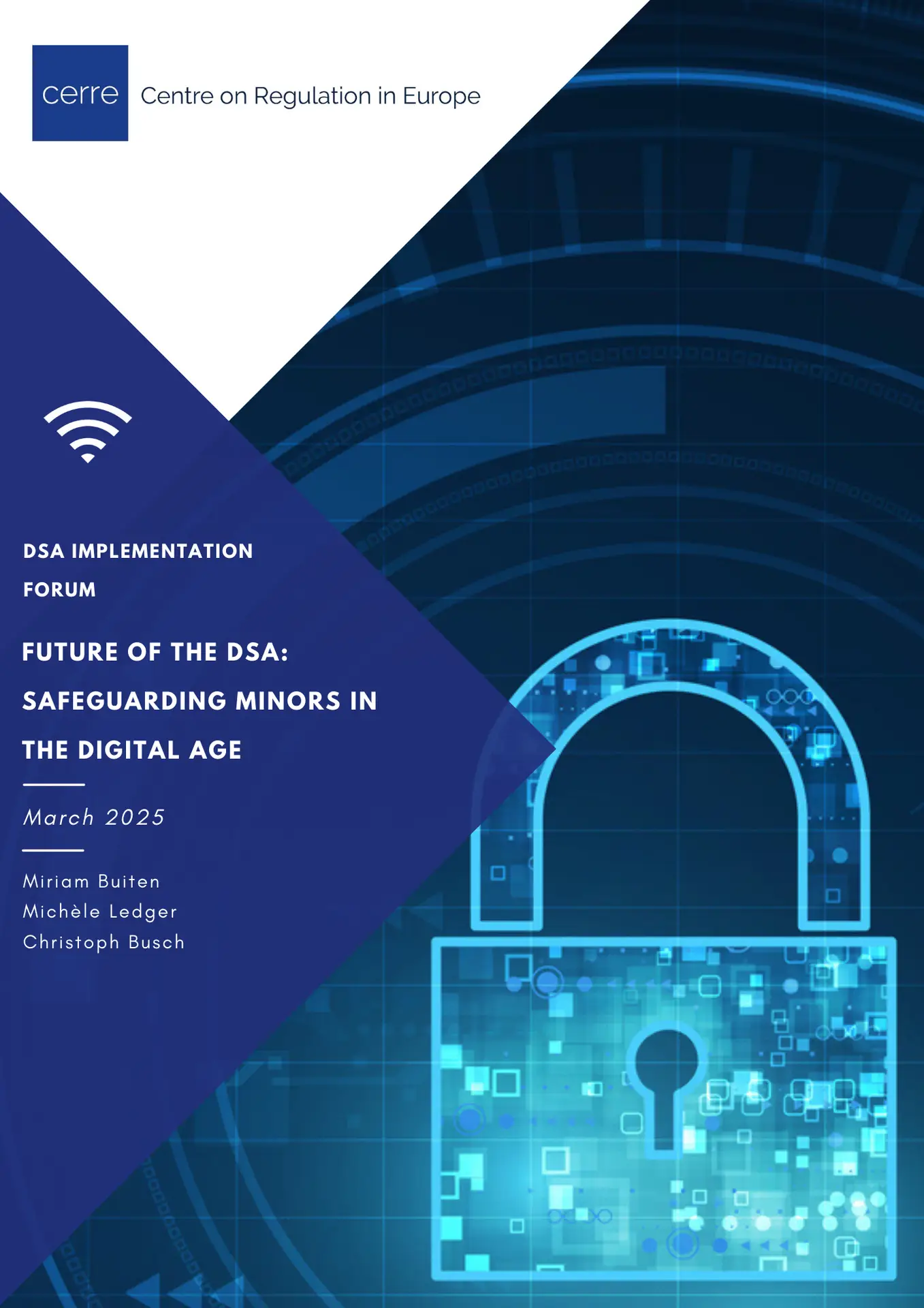 Cover of CERRE report titled DSA Implementation Forum: Protection of Minors, featuring CERRE’s blue abstract design.