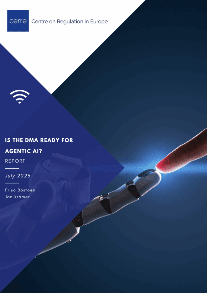 Cover of CERRE report titled Is the DMA Ready for Agentic AI? , featuring CERRE’s blue abstract design.